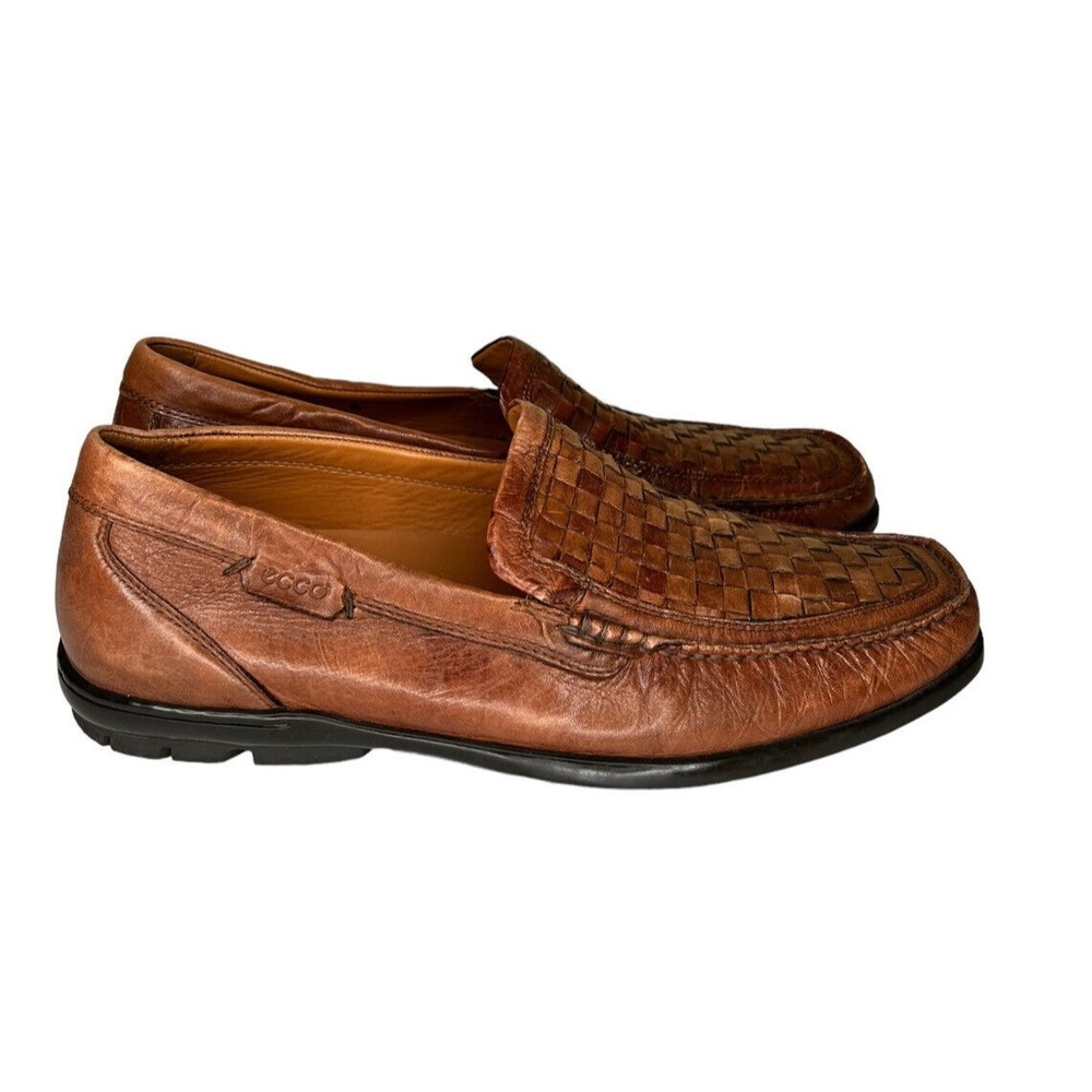 Ecco Brown‎ Leather Woven Slip On Dress Shoes Men’s Size 44 US 10-10.5